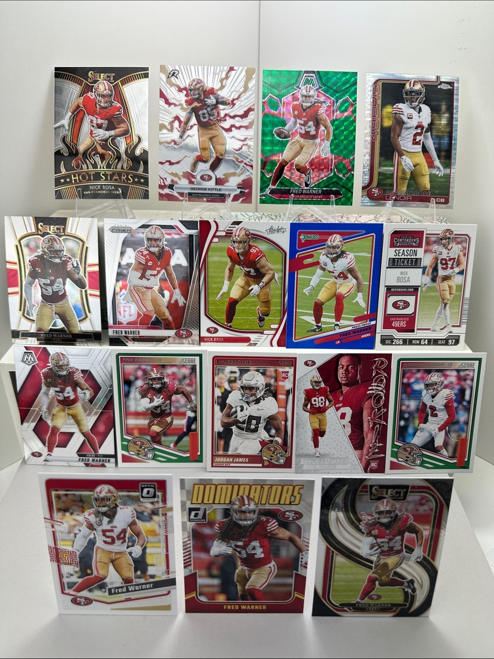49ers Fred Warner/Nick Bosa + Lenoir/James & Williams rookie/Kittle Lot of 17
